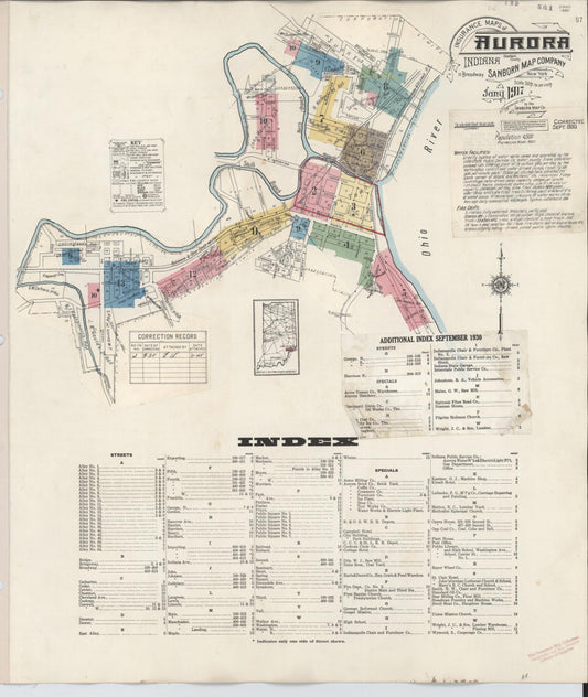 Sanborn Fire Insurance Map from Aurora, Dearborn County, Indiana (1935), Sheet #0001 - Historic Sanborn Fire Insurance Map Print, vintage old map wall art, antique decor, genealogy gift, Indiana Indiana map