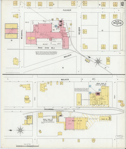Sanborn Fire Insurance Map from Monroe, Walton County, Georgia (1901), Sheet #0002 - Complete Map Set gallery image, historic Sanborn map, vintage wall art, Georgia Georgia