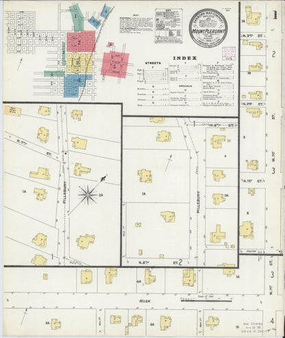 Sanborn Fire Insurance Map from Mount Pleasant, Titus County, Texas (1906), Sheet #0001 - Complete Map Set gallery image, historic Sanborn map, vintage wall art, Texas Texas
