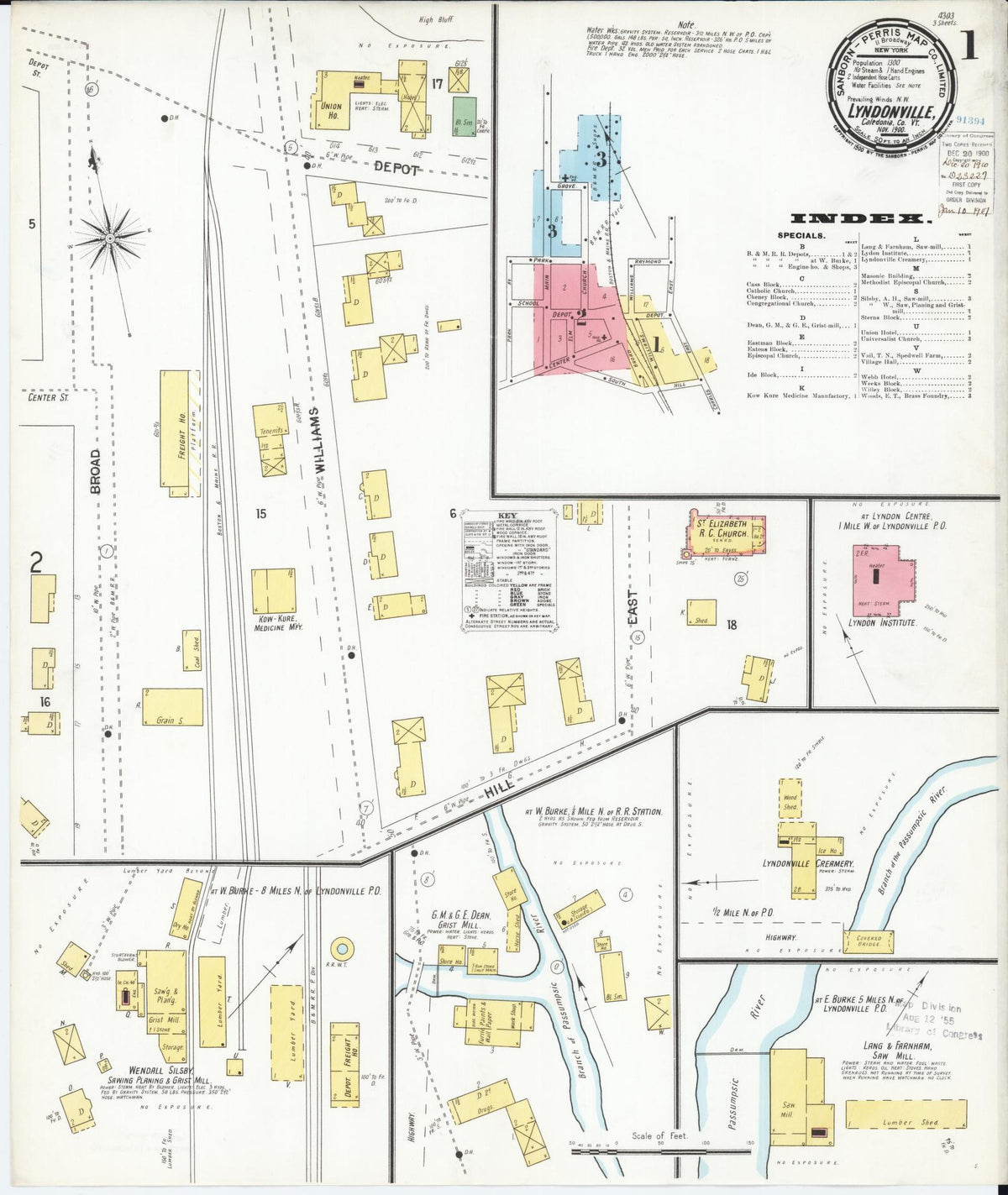 Sanborn Fire Insurance Map from Lyndonville, Caledonia County, Vermont (1900), Sheet #0001 - Complete Map Set gallery image, historic Sanborn map, vintage wall art, Vermont Vermont