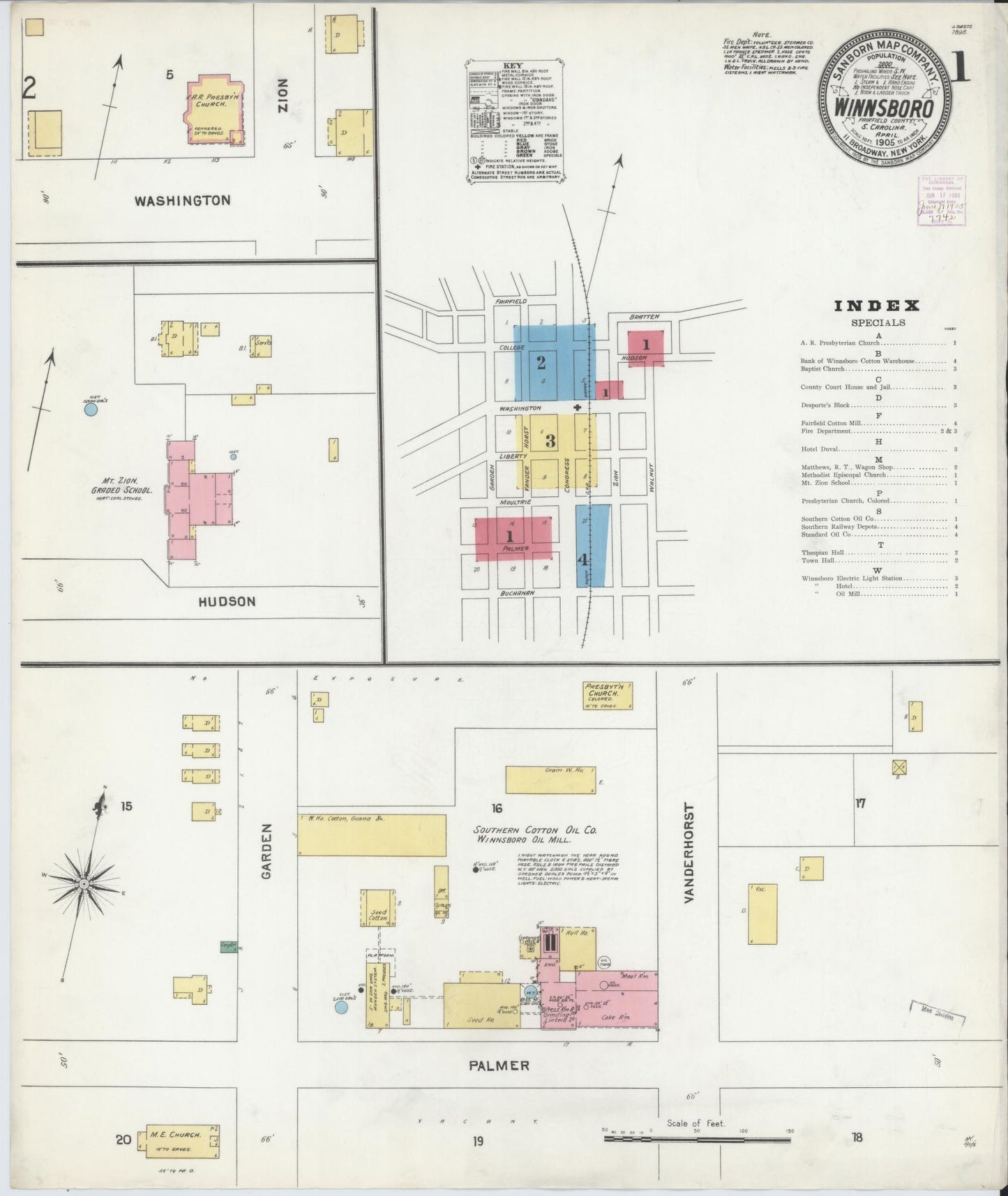 Sanborn Fire Insurance Map from Winnsboro, Fairfield County, South Carolina (1905), Sheet #0001 - Complete Map Set gallery image, historic Sanborn map, vintage wall art, South Carolina South Carolina