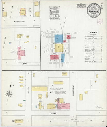 Sanborn Fire Insurance Map from Winnsboro, Fairfield County, South Carolina (1905), Sheet #0001 - Complete Map Set gallery image, historic Sanborn map, vintage wall art, South Carolina South Carolina