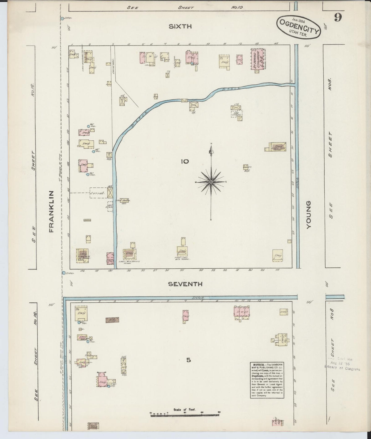 Sanborn Fire Insurance Map from Ogden, Weber County, Utah (1884), Sheet #0009 - Complete Map Set gallery image, historic Sanborn map, vintage wall art, Utah Utah