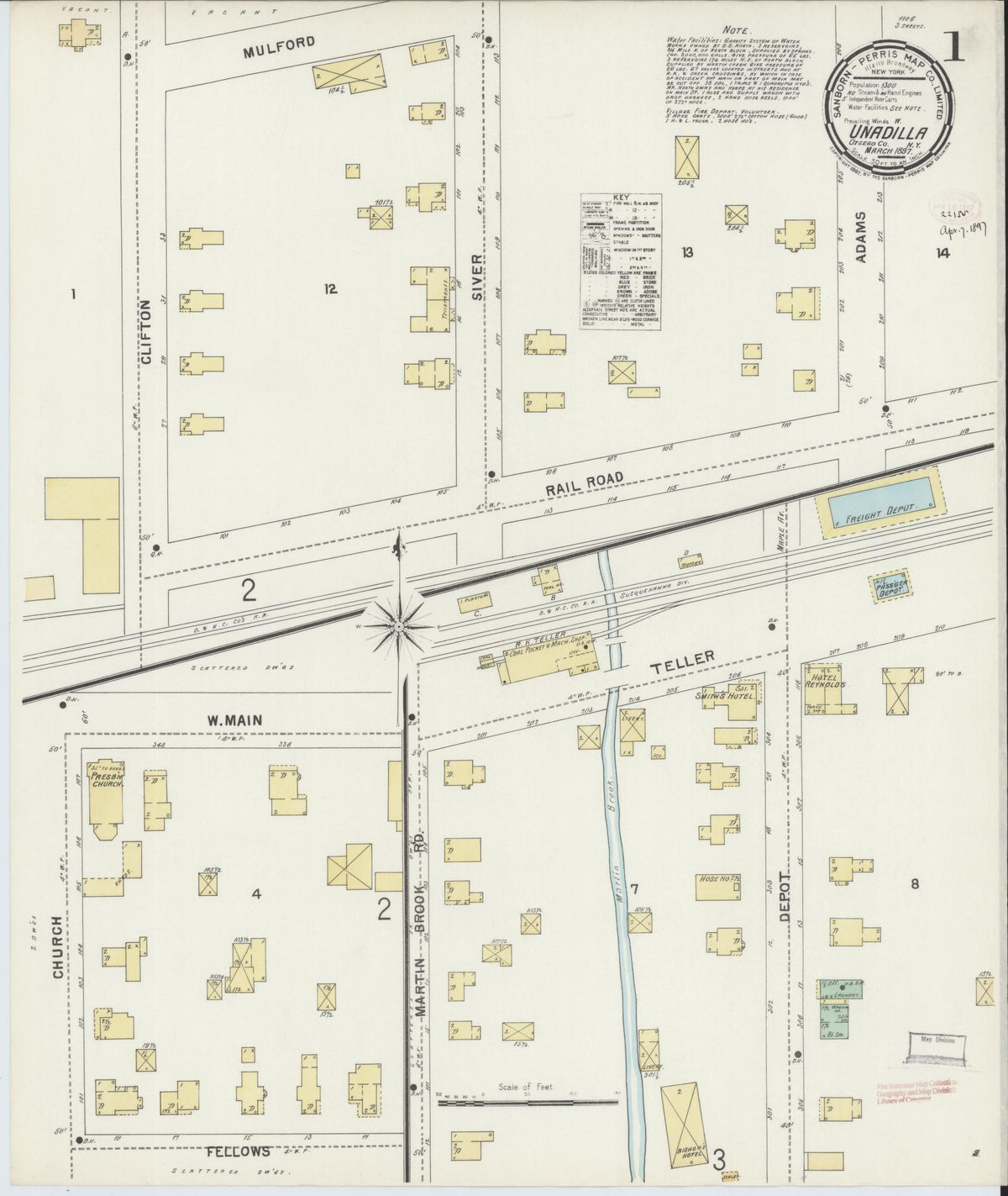 Sanborn Fire Insurance Map from Unadilla, Otsego County, New York (1897), Sheet #0001 - Complete Map Set gallery image, historic Sanborn map, vintage wall art, New York New York