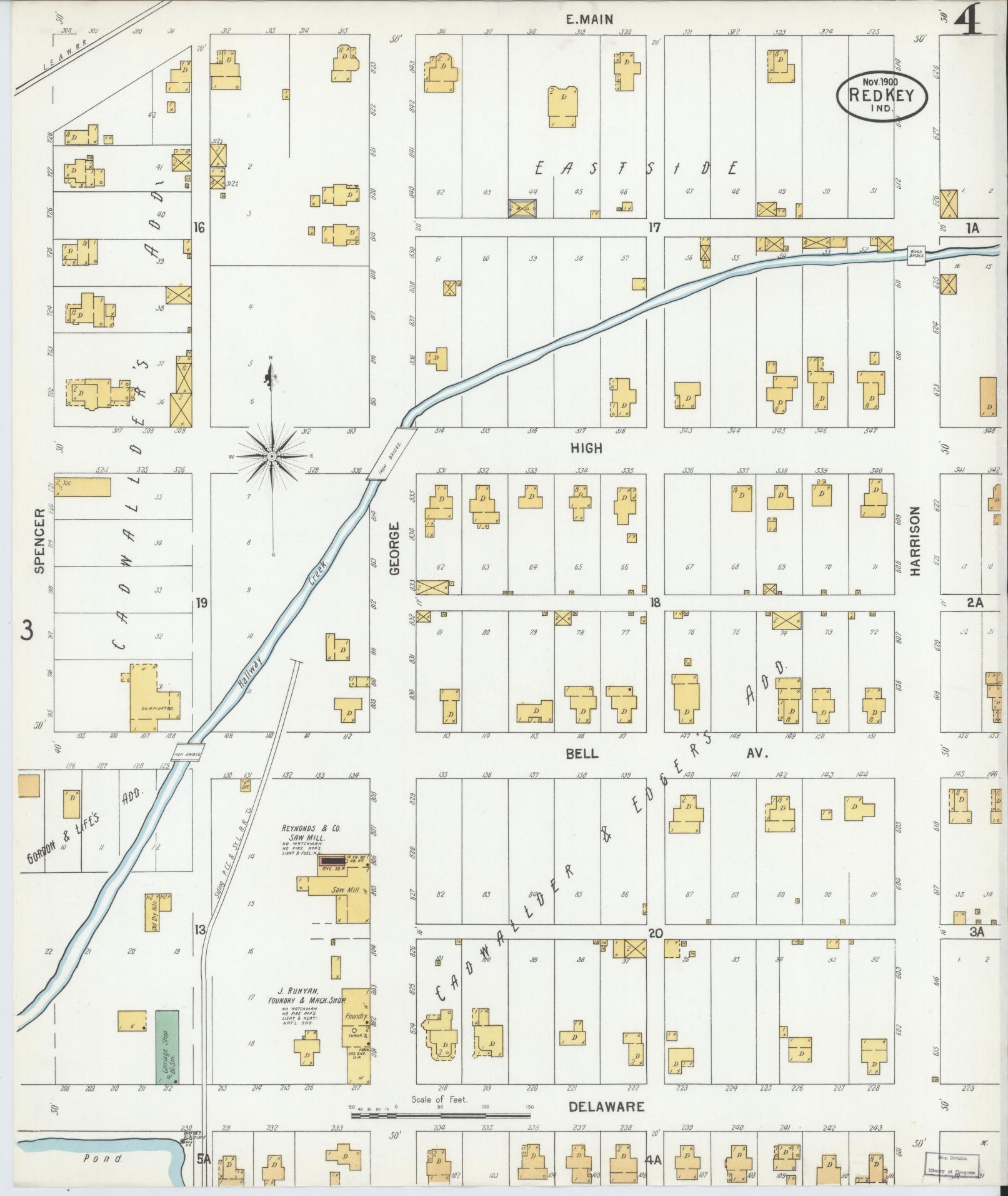 Sanborn Fire Insurance Map from Redkey, Jay County, Indiana (1900), Sheet #0004 - Complete Map Set gallery image, historic Sanborn map, vintage wall art, Indiana Indiana