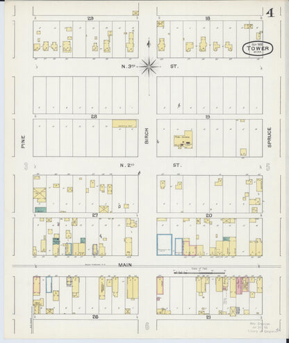 Sanborn Fire Insurance Map from Tower, Saint Louis County, Minnesota (1892), Sheet #0004 - Complete Map Set gallery image, historic Sanborn map, vintage wall art, Minnesota Minnesota