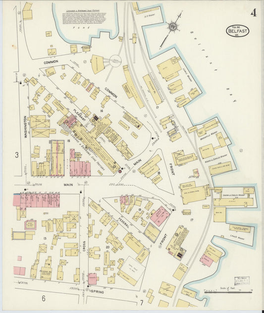 Sanborn Fire Insurance Map from Belfast, Waldo County, Maine (1912), Sheet #0004 - Historic Sanborn Fire Insurance Map Print, vintage old map wall art, antique decor, genealogy gift, Maine Maine map