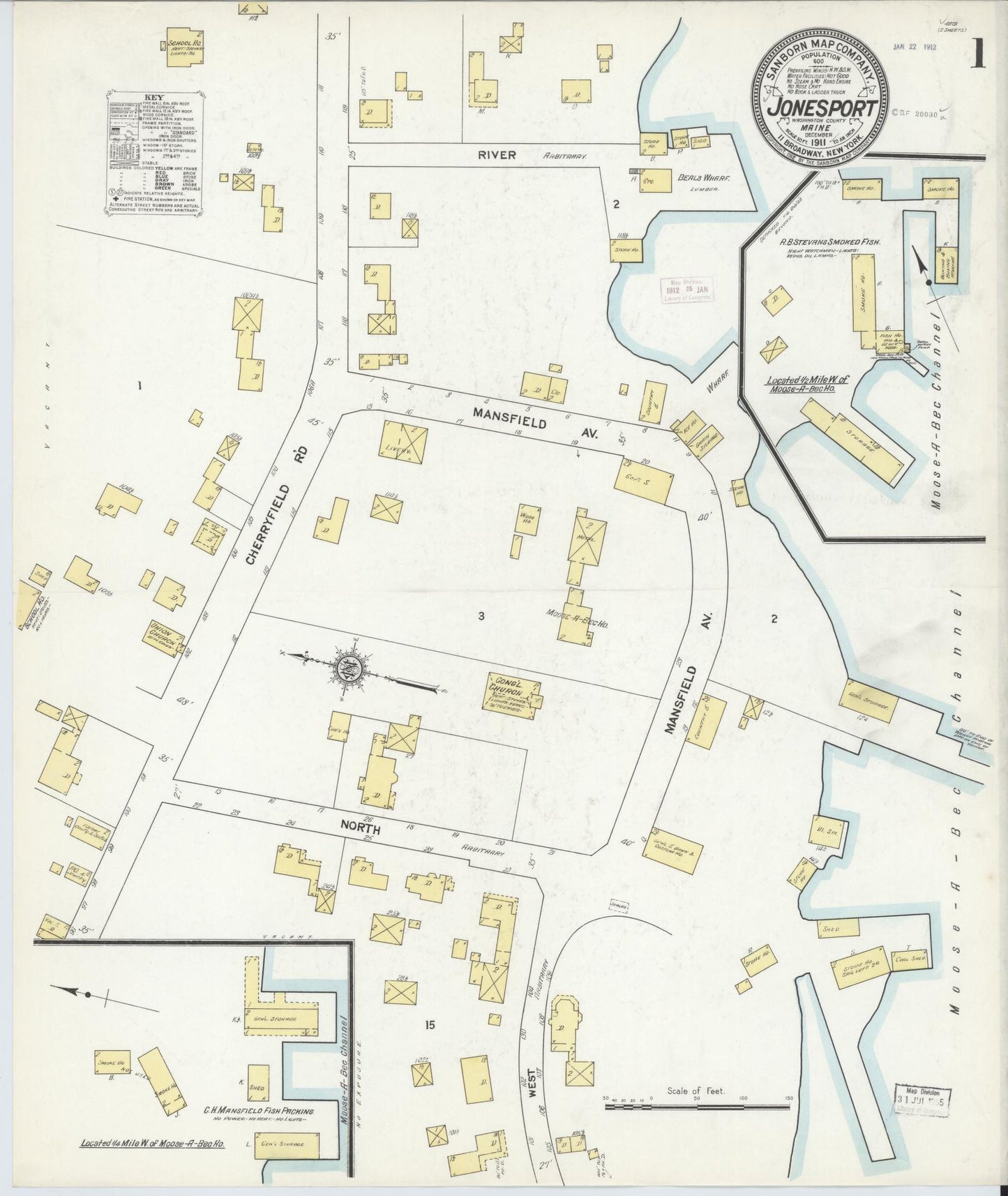 Sanborn Fire Insurance Map from Jonesport, Washington County, Maine. (1911) – Historic Sanborn Fire Insurance Map Print