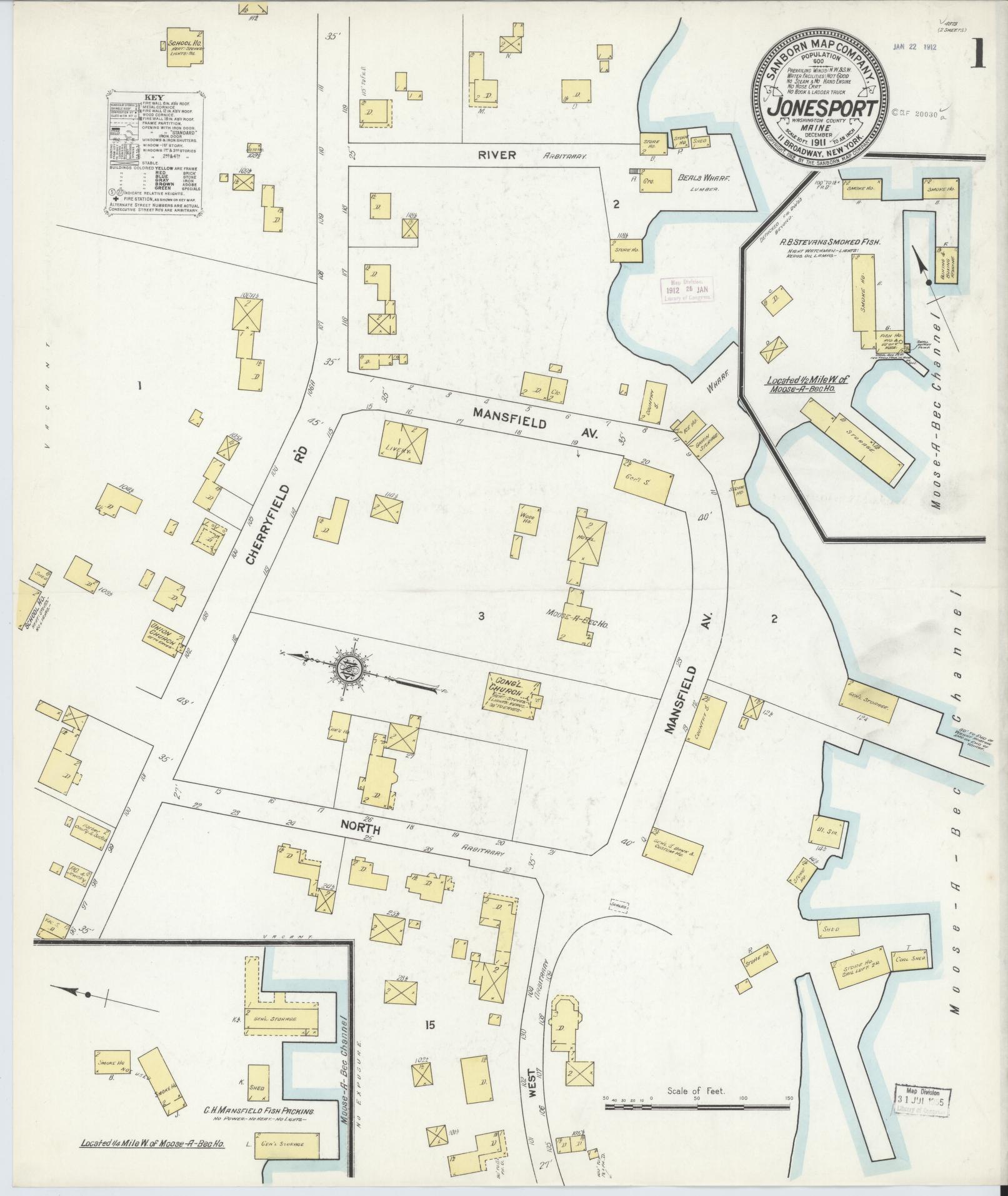 Sanborn Fire Insurance Map from Jonesport, Washington County, Maine. (1911) – Historic Sanborn Fire Insurance Map Print