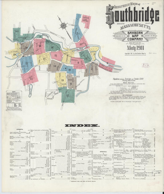 Sanborn Fire Insurance Map from Southbridge, Worcester County, Massachusetts (1911), Sheet #0001 - Complete Map Set gallery image, historic Sanborn map, vintage wall art, Massachusetts Massachusetts