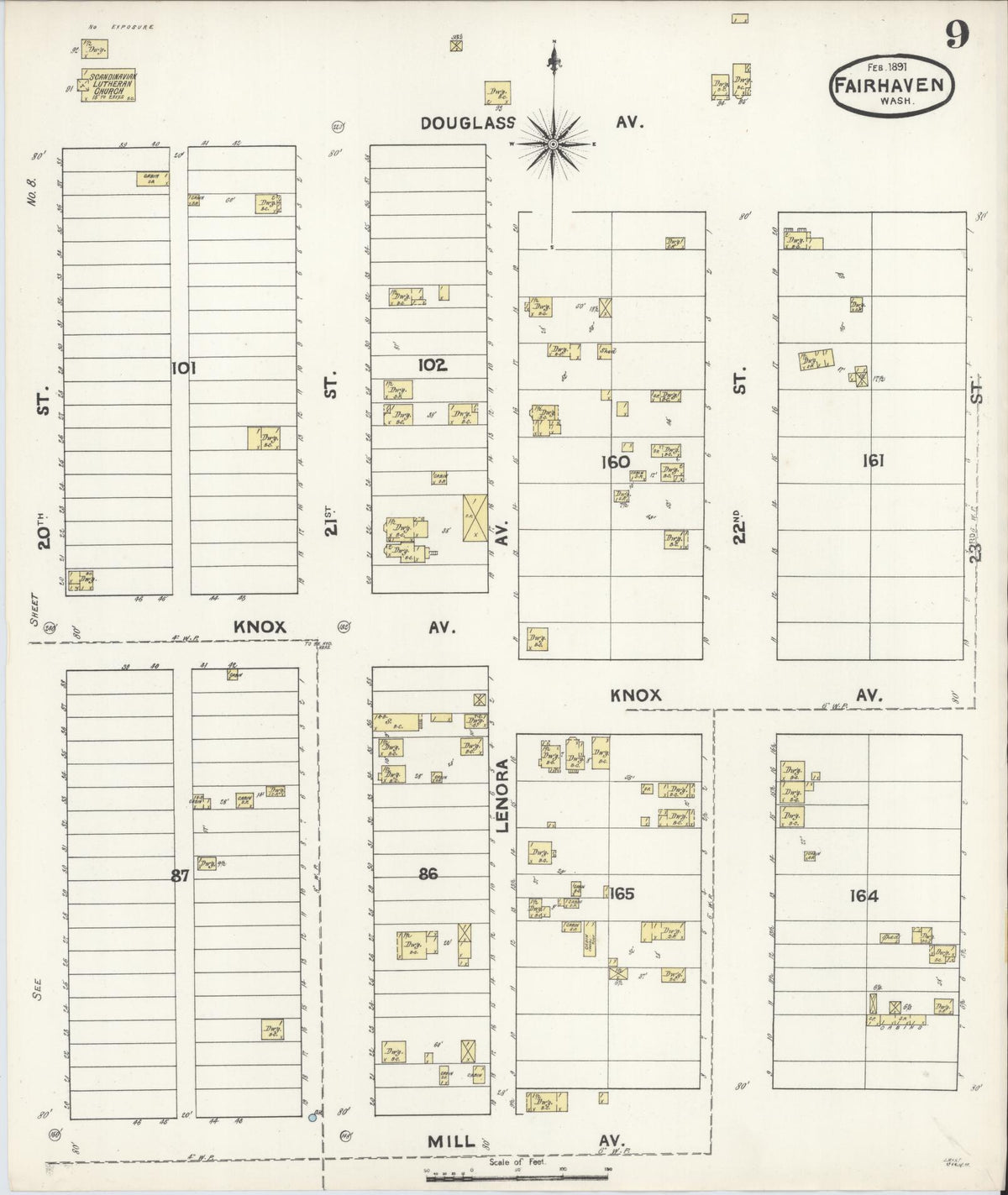 Sanborn Fire Insurance Map from Fairhaven [see also Bellingham and Sehome], Whatcom County, Washington (1891), Sheet #0009 - Historic Sanborn Fire Insurance Map Print, vintage old map wall art, antique decor, genealogy gift, Washington Washington map