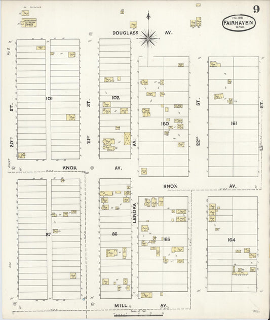 Sanborn Fire Insurance Map from Fairhaven [see also Bellingham and Sehome], Whatcom County, Washington (1891), Sheet #0009 - Historic Sanborn Fire Insurance Map Print, vintage old map wall art, antique decor, genealogy gift, Washington Washington map