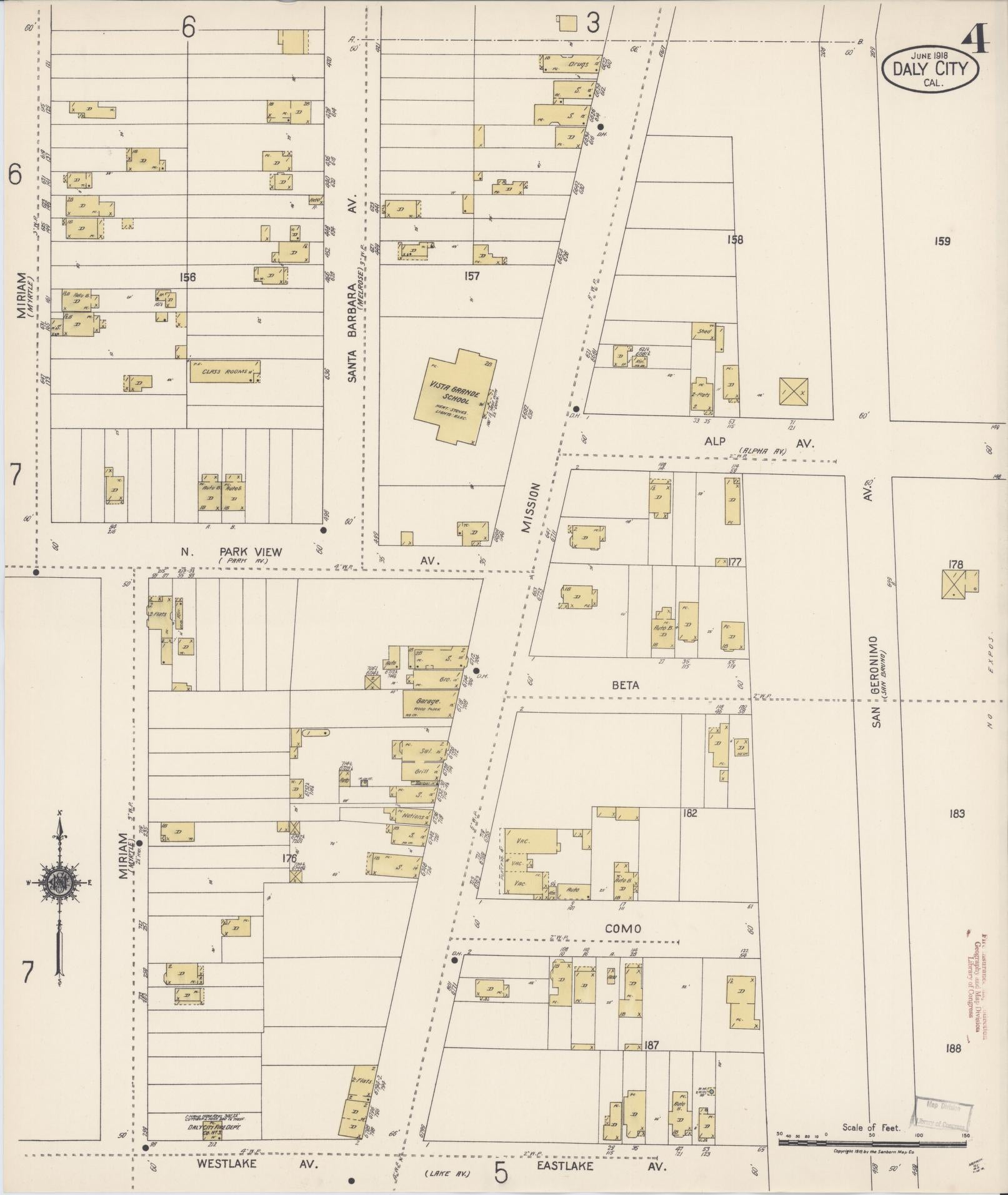 Sanborn Fire Insurance Map from Daly City, San Mateo County, California (1918), Sheet #0004 - Historic Sanborn Fire Insurance Map Print, vintage old map wall art, antique decor, genealogy gift, California California map