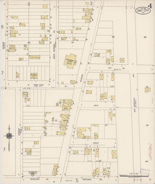 Sanborn Fire Insurance Map from Daly City, San Mateo County, California (1918), Sheet #0004 - Historic Sanborn Fire Insurance Map Print, vintage old map wall art, antique decor, genealogy gift, California California map
