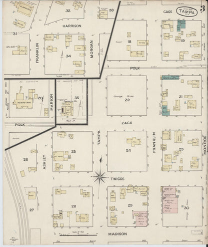 Sanborn Fire Insurance Map from Tampa, Hillsborough County, Florida (1887), Sheet #0003 - Historic Sanborn Fire Insurance Map Print, vintage old map wall art, antique decor, genealogy gift, Florida Florida map