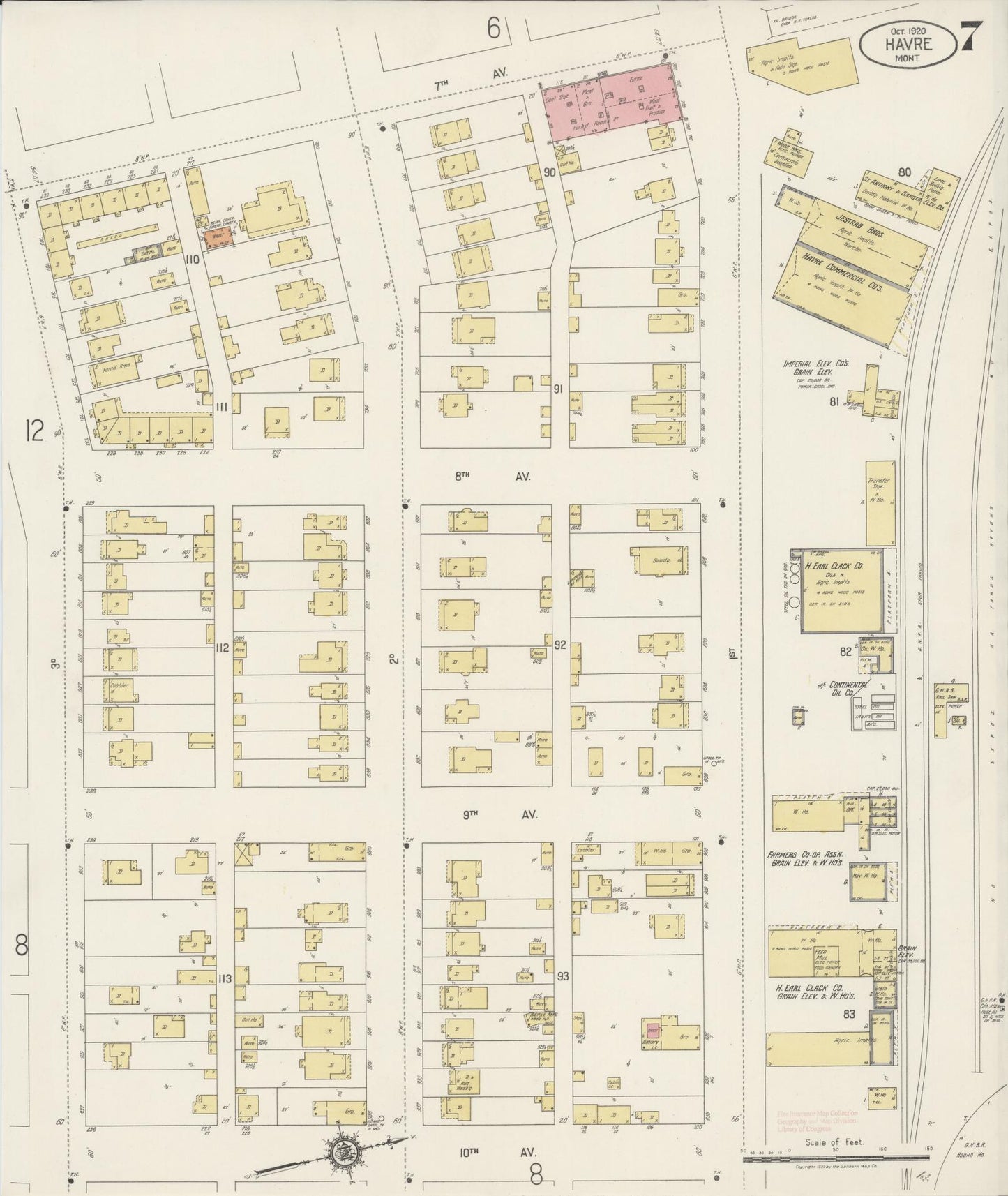 Sanborn Fire Insurance Map from Havre, Hill County, Montana (1920), Sheet #0007 - Historic Sanborn Fire Insurance Map Print, vintage old map wall art, antique decor, genealogy gift, Montana Montana map