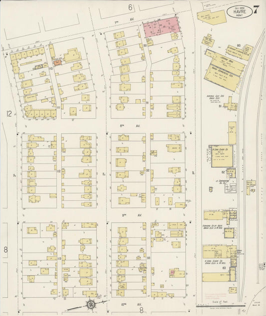 Sanborn Fire Insurance Map from Havre, Hill County, Montana (1920), Sheet #0007 - Historic Sanborn Fire Insurance Map Print, vintage old map wall art, antique decor, genealogy gift, Montana Montana map