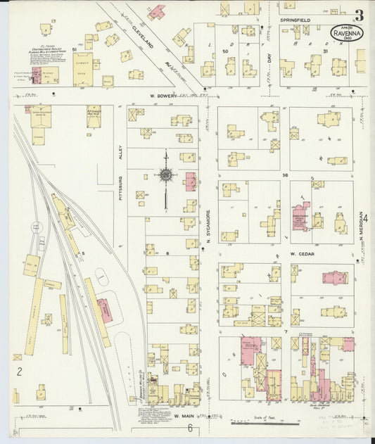 Sanborn Fire Insurance Map from Ravenna, Portage County, Ohio (1911), Sheet #0003 - Historic Sanborn Fire Insurance Map Print, vintage old map wall art, antique decor, genealogy gift, Ohio Ohio map