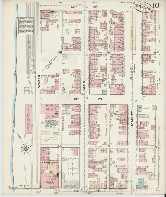Sanborn Fire Insurance Map from Wheeling, Ohio County, West Virginia (1884), Sheet #0010 - Historic Sanborn Fire Insurance Map Print, vintage old map wall art, antique decor, genealogy gift, West Virginia West Virginia map
