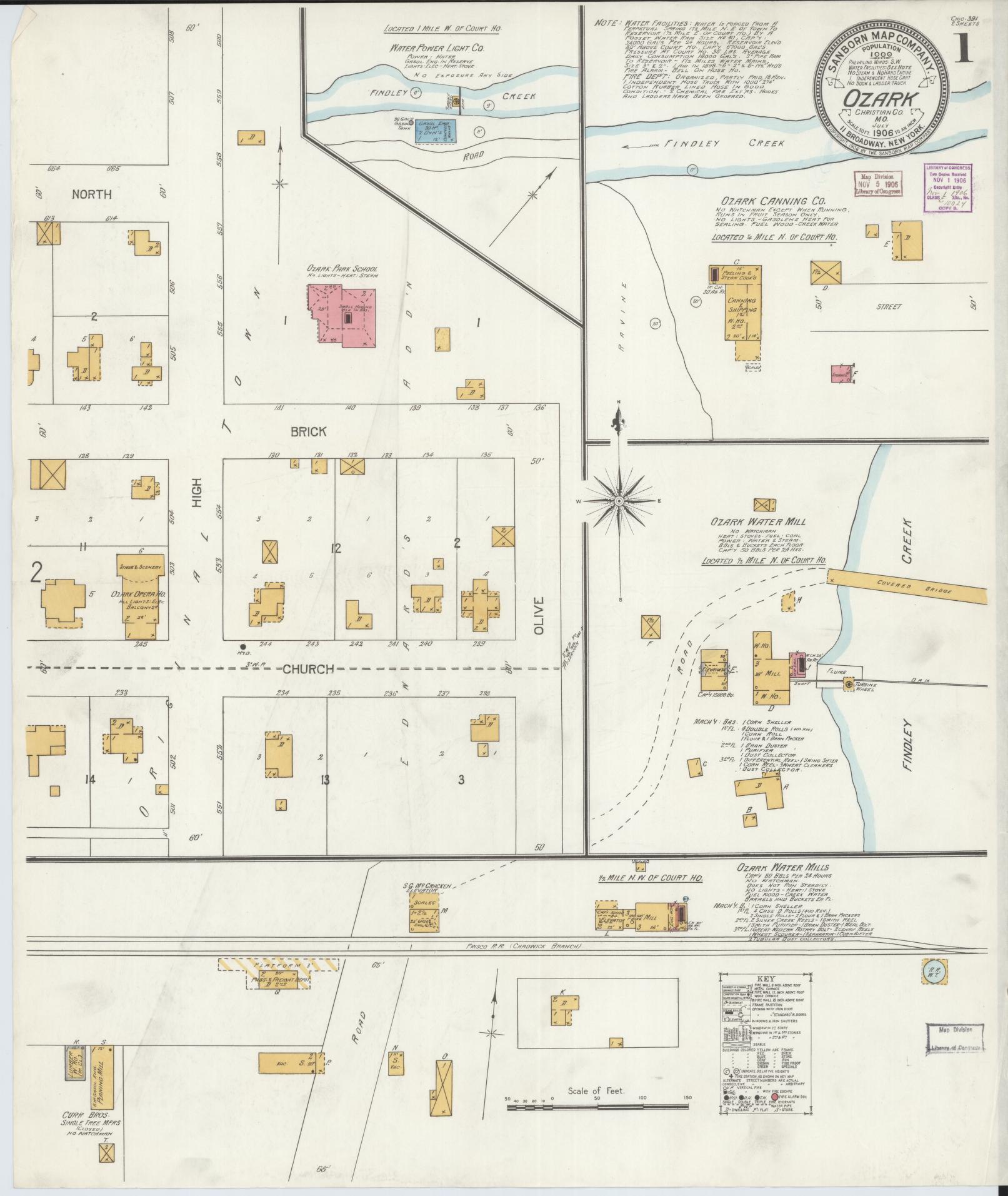 Sanborn Fire Insurance Map from Ozark, Christian County, Missouri (1906), Sheet #0001 - Complete Map Set gallery image, historic Sanborn map, vintage wall art, Missouri Missouri