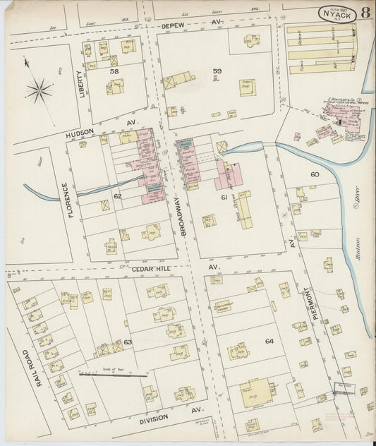 Sanborn Fire Insurance Map from Nyack, Rockland County, New York (1887), Sheet #0008 - Historic Sanborn Fire Insurance Map Print, vintage old map wall art, antique decor, genealogy gift, New York New York map