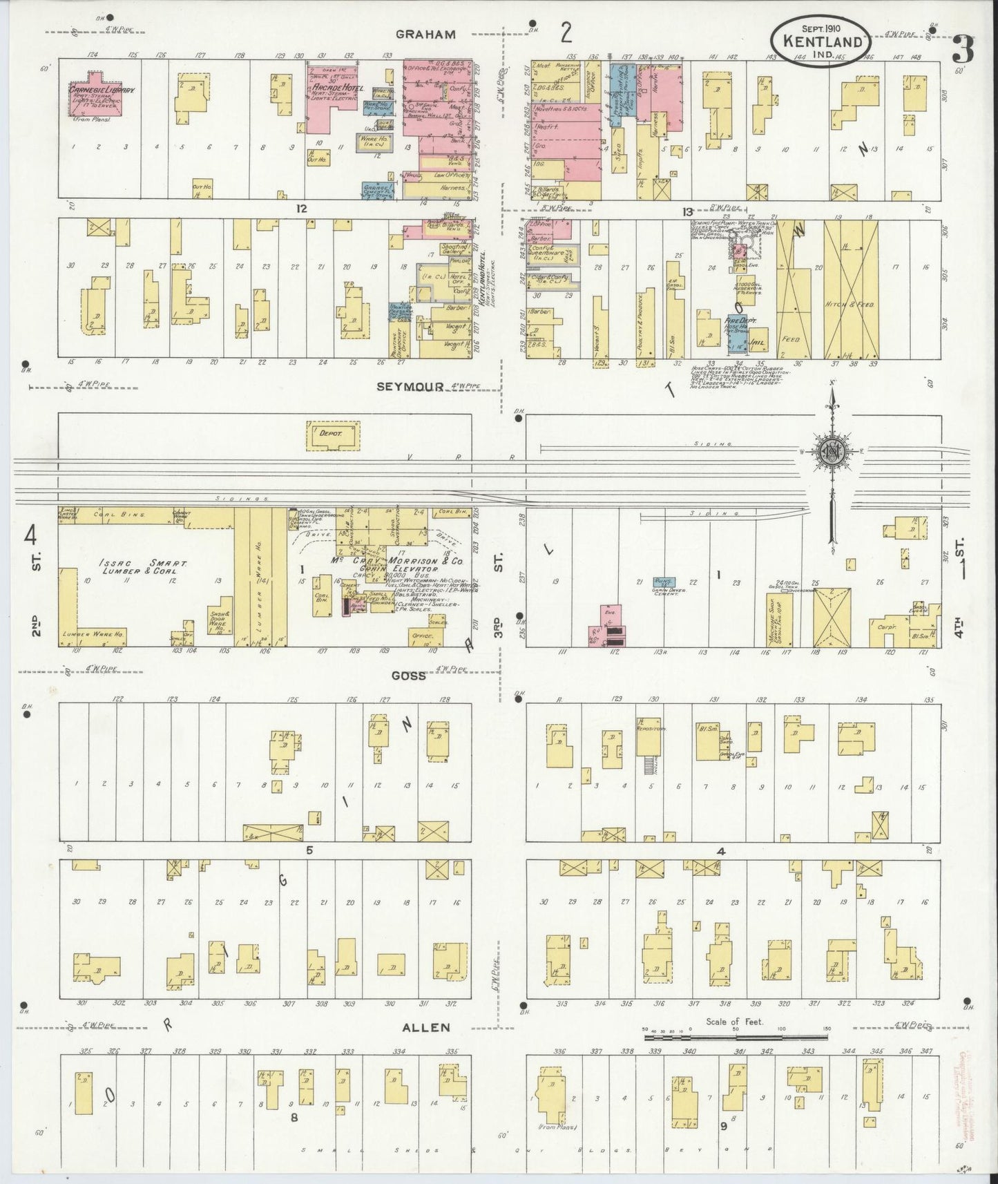 Sanborn Fire Insurance Map from Kentland, Newton County, Indiana (1910), Sheet #0003 - Complete Map Set gallery image, historic Sanborn map, vintage wall art, Indiana Indiana