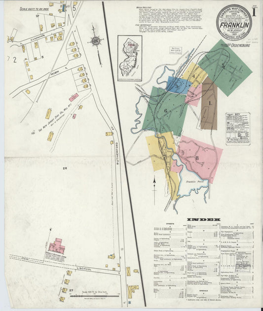 Sanborn Fire Insurance Map from Franklin, Sussex County, New Jersey (1920), Sheet #0001 - Historic Sanborn Fire Insurance Map Print, vintage old map wall art, antique decor, genealogy gift, New Jersey New Jersey map