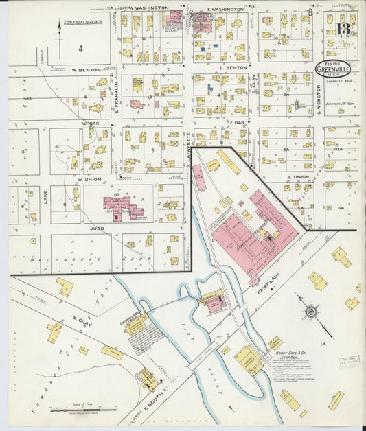 Sanborn Fire Insurance Map from Greenville, Montcalm County, Michigan (1918), Sheet #0013 - Historic Sanborn Fire Insurance Map Print, vintage old map wall art, antique decor, genealogy gift, Michigan Michigan map