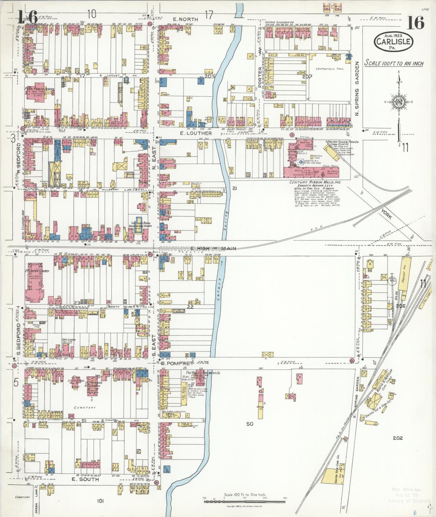 Sanborn Fire Insurance Map from Carlisle, Cumberland County, Pennsylvania (1923), Sheet #0016 - Historic Sanborn Fire Insurance Map Print, vintage old map wall art, antique decor, genealogy gift, Pennsylvania Pennsylvania map