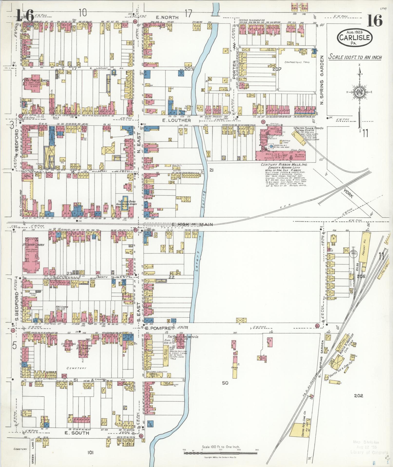Sanborn Fire Insurance Map from Carlisle, Cumberland County, Pennsylvania (1923), Sheet #0016 - Historic Sanborn Fire Insurance Map Print, vintage old map wall art, antique decor, genealogy gift, Pennsylvania Pennsylvania map