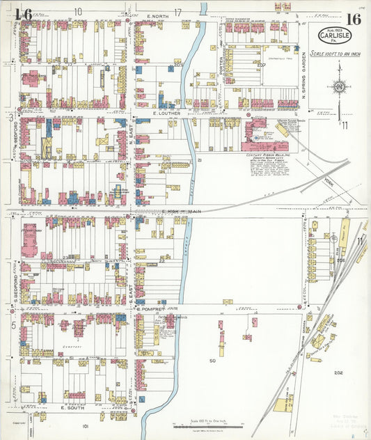 Sanborn Fire Insurance Map from Carlisle, Cumberland County, Pennsylvania (1923), Sheet #0016 - Historic Sanborn Fire Insurance Map Print, vintage old map wall art, antique decor, genealogy gift, Pennsylvania Pennsylvania map
