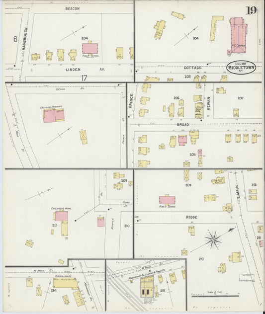 Sanborn Fire Insurance Map from Middletown, Orange County, New York (1897), Sheet #0019 - Historic Sanborn Fire Insurance Map Print, vintage old map wall art, antique decor, genealogy gift, New York New York map