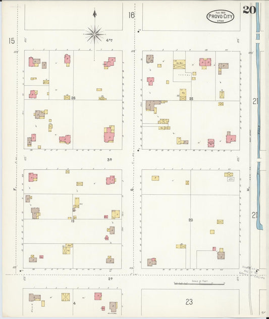 Sanborn Fire Insurance Map from Provo, Utah County, Utah (1900), Sheet #0020 - Historic Sanborn Fire Insurance Map Print, vintage old map wall art, antique decor, genealogy gift, Provo Utah map