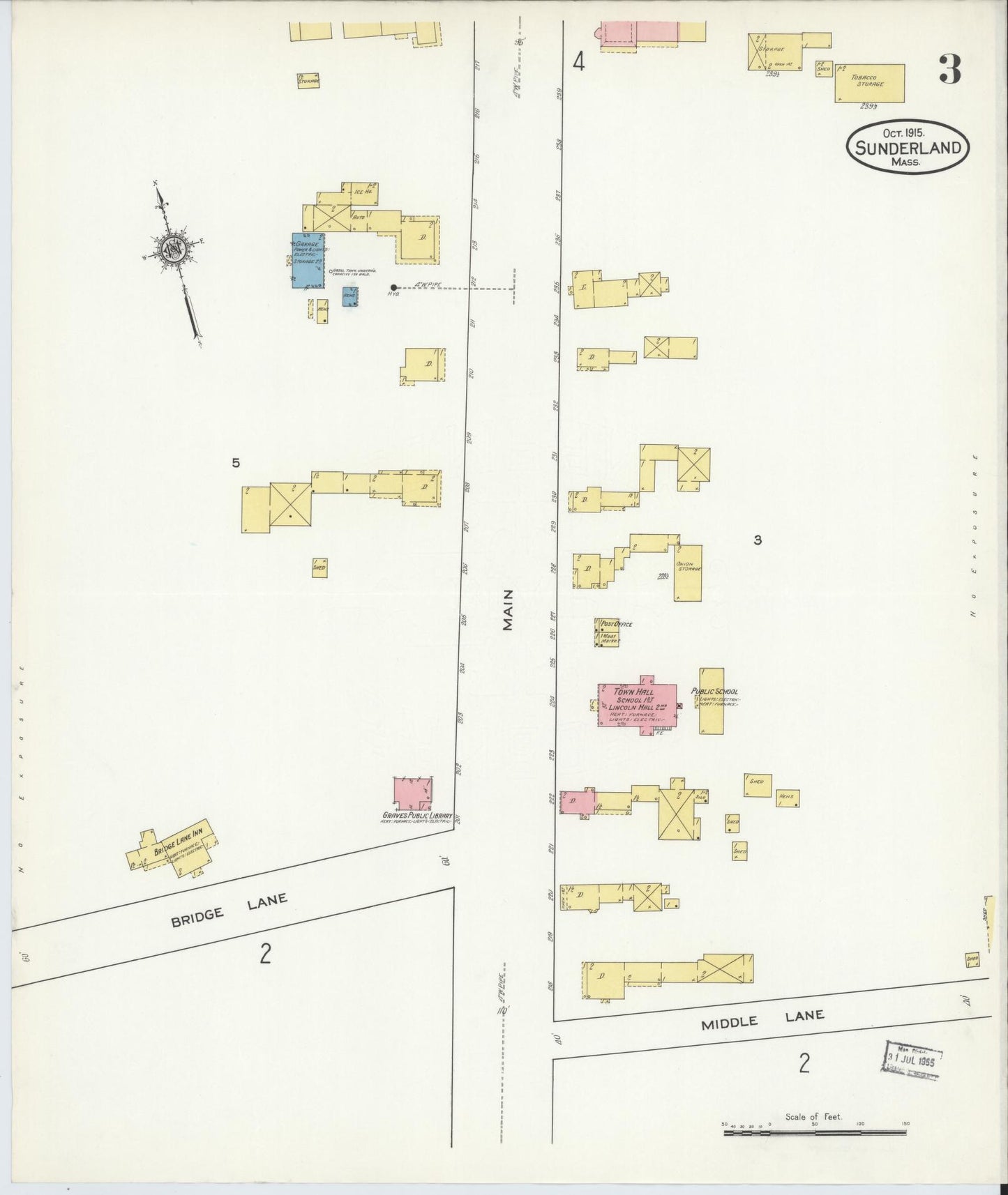 Sanborn Fire Insurance Map from Sunderland, Franklin County, Massachusetts (1915), Sheet #0003 - Historic Sanborn Fire Insurance Map Print, vintage old map wall art, antique decor, genealogy gift, Massachusetts Massachusetts map