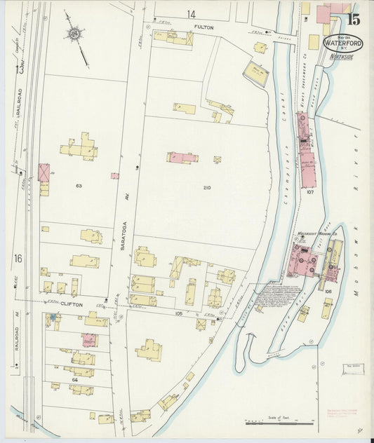 Sanborn Fire Insurance Map from Waterford, Saratoga County, New York (1914), Sheet #0015 - Historic Sanborn Fire Insurance Map Print, vintage old map wall art, antique decor, genealogy gift, New York New York map