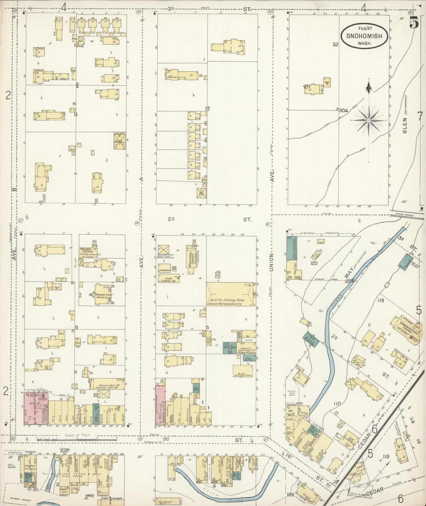 Sanborn Fire Insurance Map from Snohomish, Snohomish County, Washington (1897), Sheet #0005 - Historic Sanborn Fire Insurance Map Print, vintage old map wall art, antique decor, genealogy gift, Washington Washington map