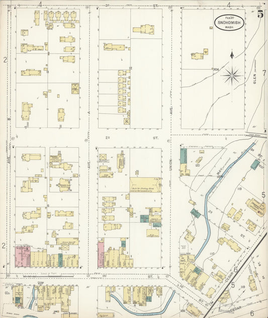 Sanborn Fire Insurance Map from Snohomish, Snohomish County, Washington (1897), Sheet #0005 - Historic Sanborn Fire Insurance Map Print, vintage old map wall art, antique decor, genealogy gift, Washington Washington map