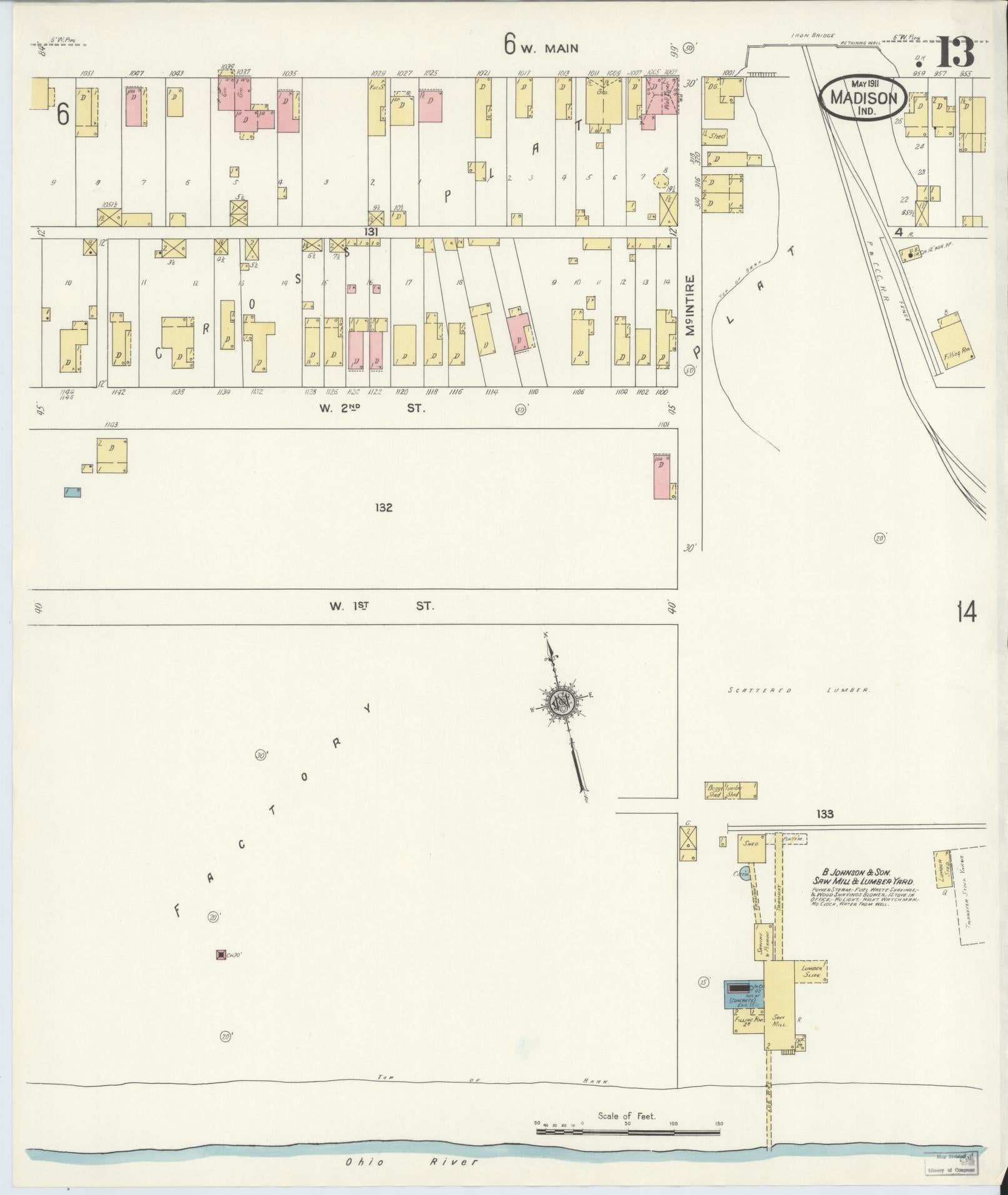 Sanborn Fire Insurance Map from Madison, Jefferson County, Indiana (1911), Sheet #0013 - Complete Map Set gallery image, historic Sanborn map, vintage wall art, Indiana Indiana