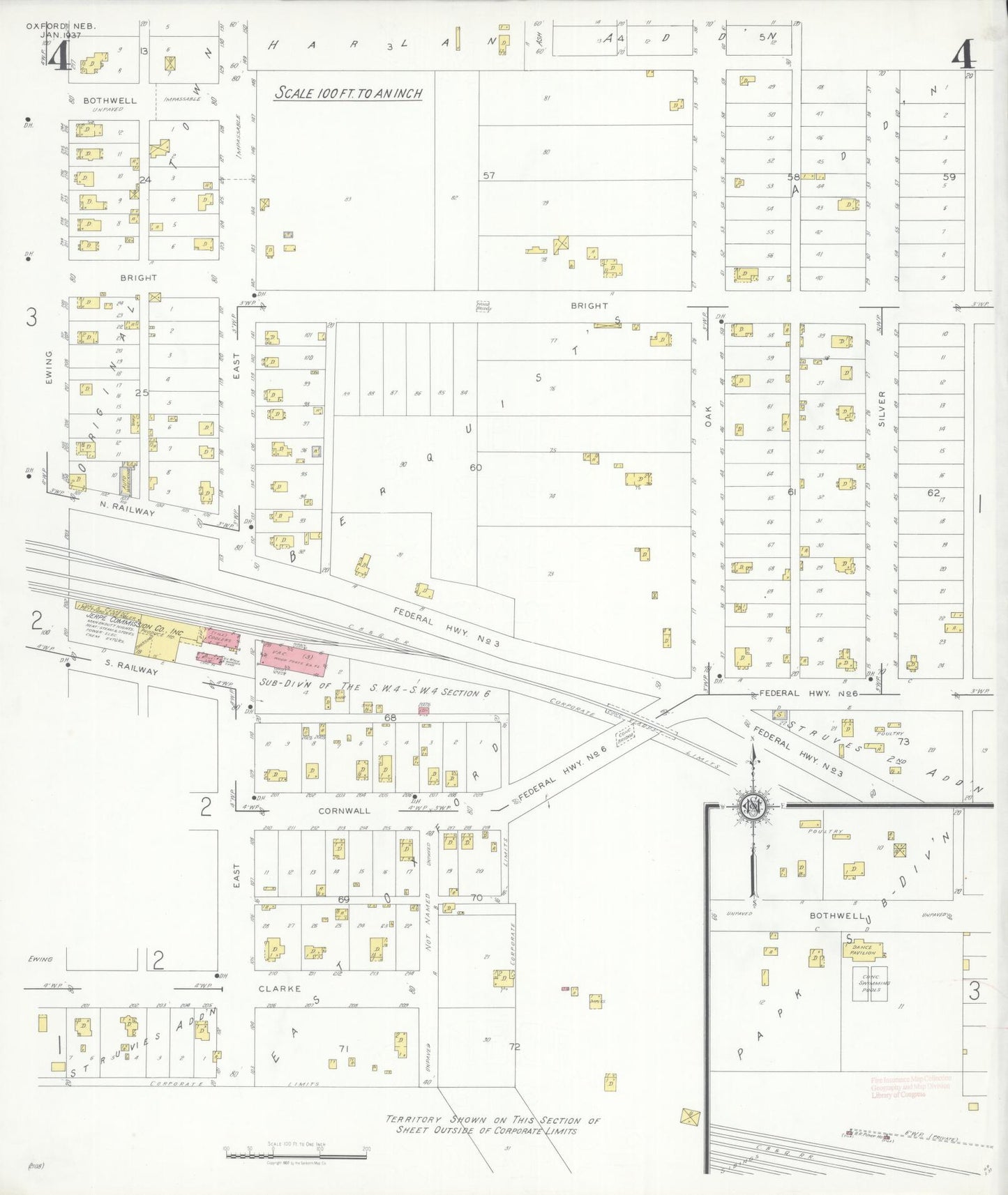 Sanborn Fire Insurance Map from Oxford, Harlan And Furnas County, Nebraska (1937), Sheet #0004 - Complete Map Set gallery image, historic Sanborn map, vintage wall art, Nebraska Nebraska