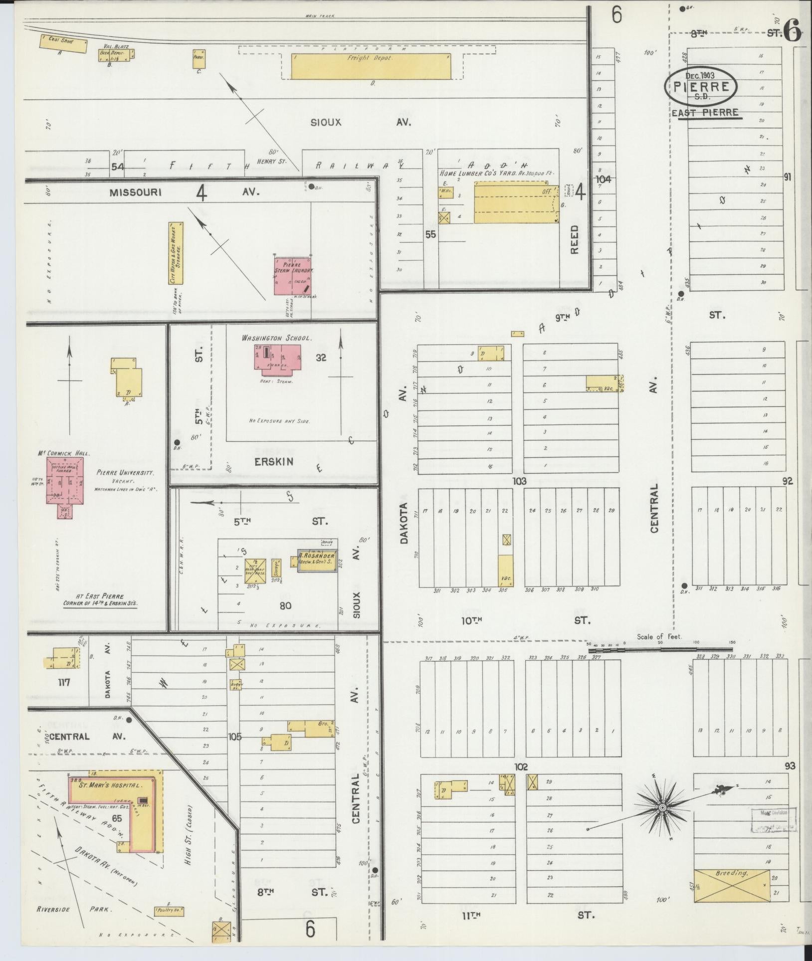 Sanborn Fire Insurance Map from Pierre, Hughes County, South Dakota (1903), Sheet #0006 - Complete Map Set gallery image, historic Sanborn map, vintage wall art, South Dakota South Dakota
