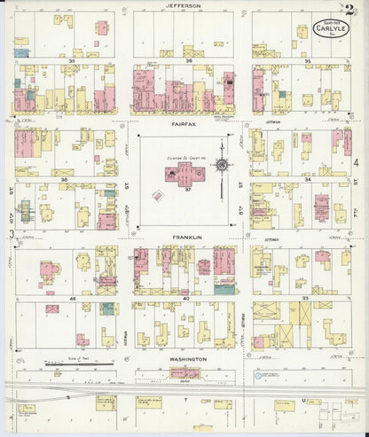 Sanborn Fire Insurance Map from Carlyle, Clinton County, Illinois (1909), Sheet #0002 - Historic Sanborn Fire Insurance Map Print, vintage old map wall art, antique decor, genealogy gift, Illinois Illinois map