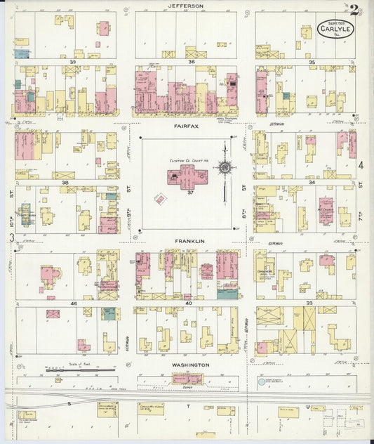 Sanborn Fire Insurance Map from Carlyle, Clinton County, Illinois (1909), Sheet #0002 - Historic Sanborn Fire Insurance Map Print, vintage old map wall art, antique decor, genealogy gift, Illinois Illinois map