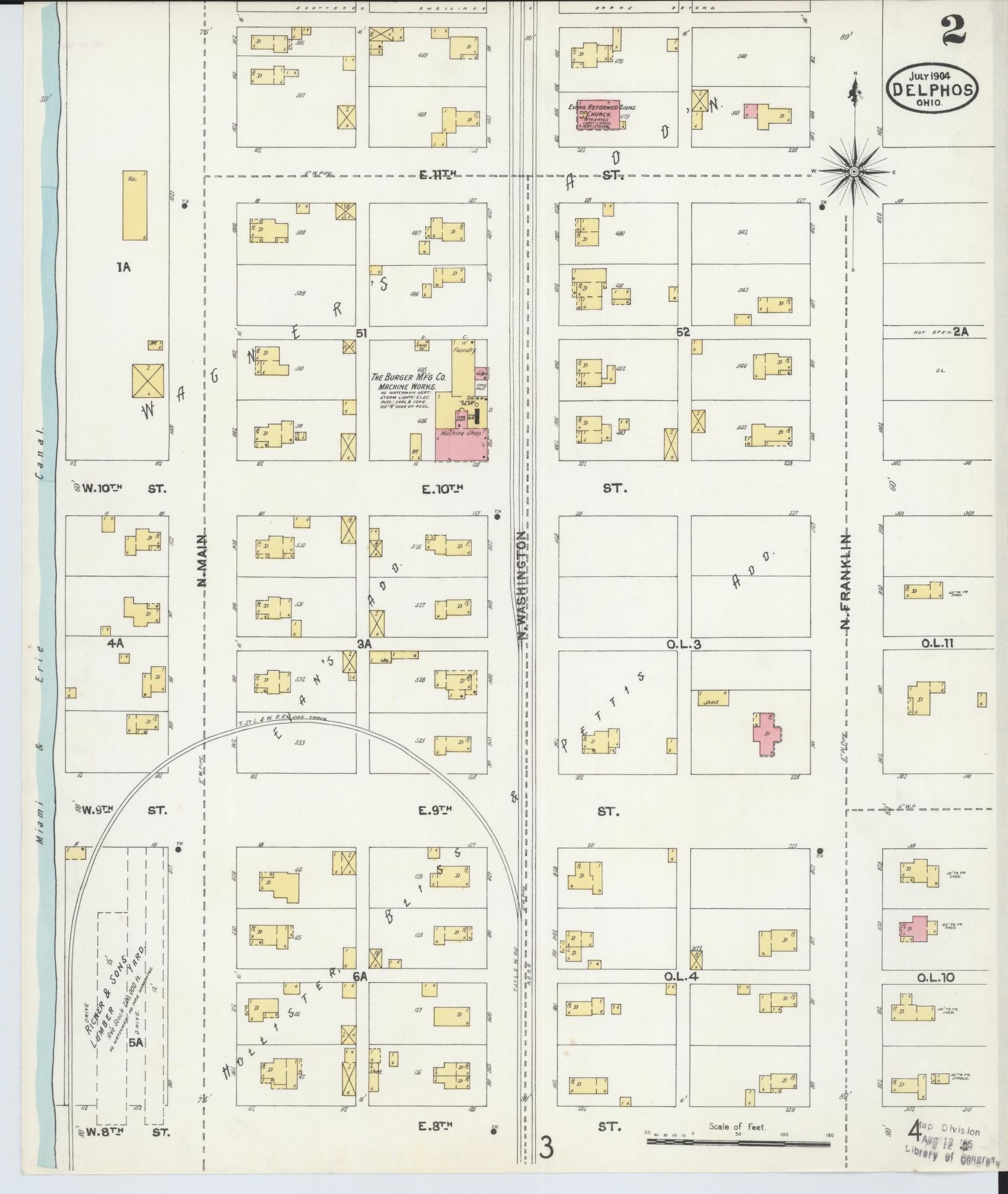 Sanborn Fire Insurance Map from Delphos, Van Wert And Allen Counties, Ohio (1904), Sheet #0002 - Historic Sanborn Fire Insurance Map Print, vintage old map wall art, antique decor, genealogy gift, Ohio Ohio map