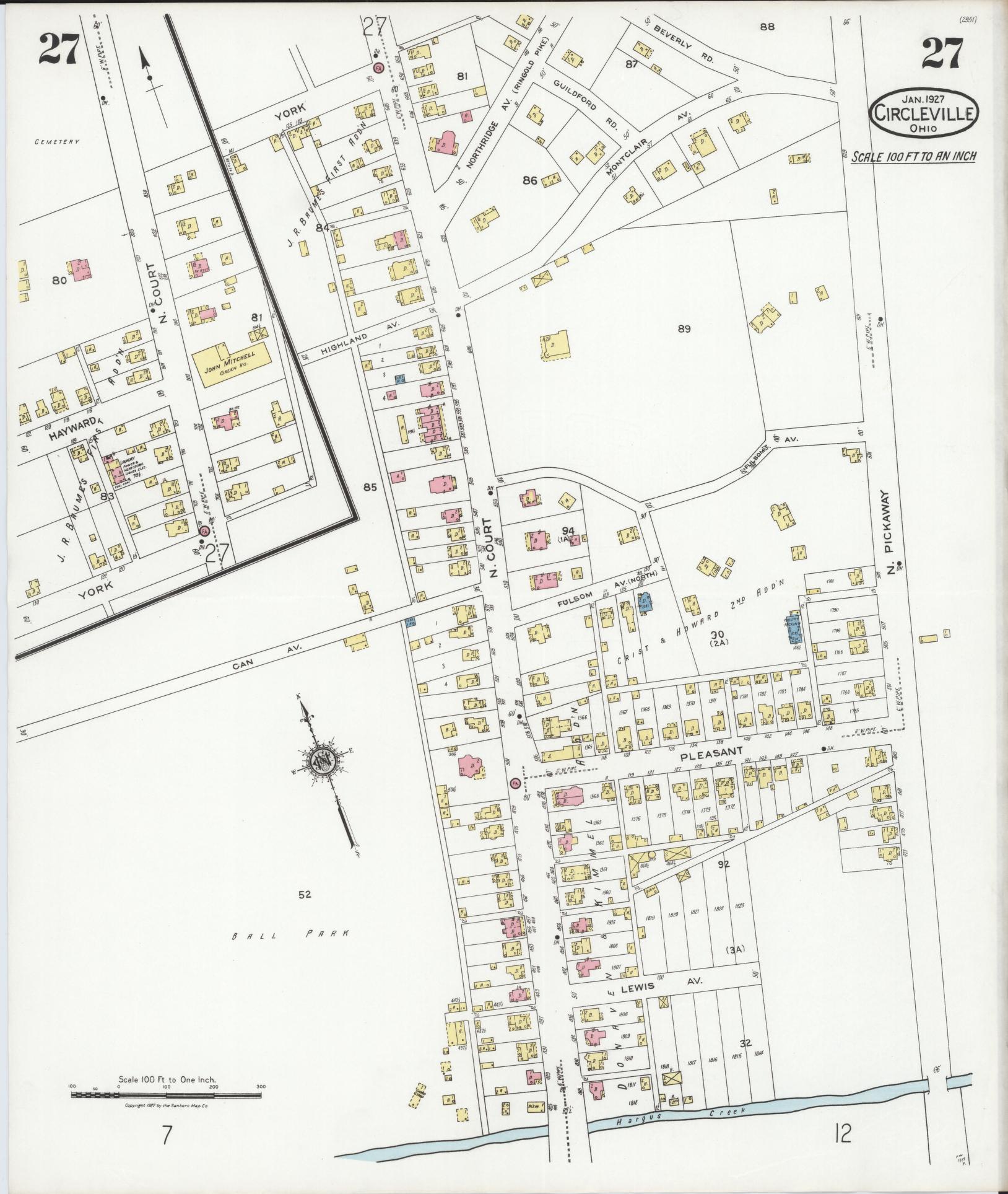 Sanborn Fire Insurance Map from Circleville, Pickaway County, Ohio (1927), Sheet #0027 - Historic Sanborn Fire Insurance Map Print, vintage old map wall art, antique decor, genealogy gift, Ohio Ohio map