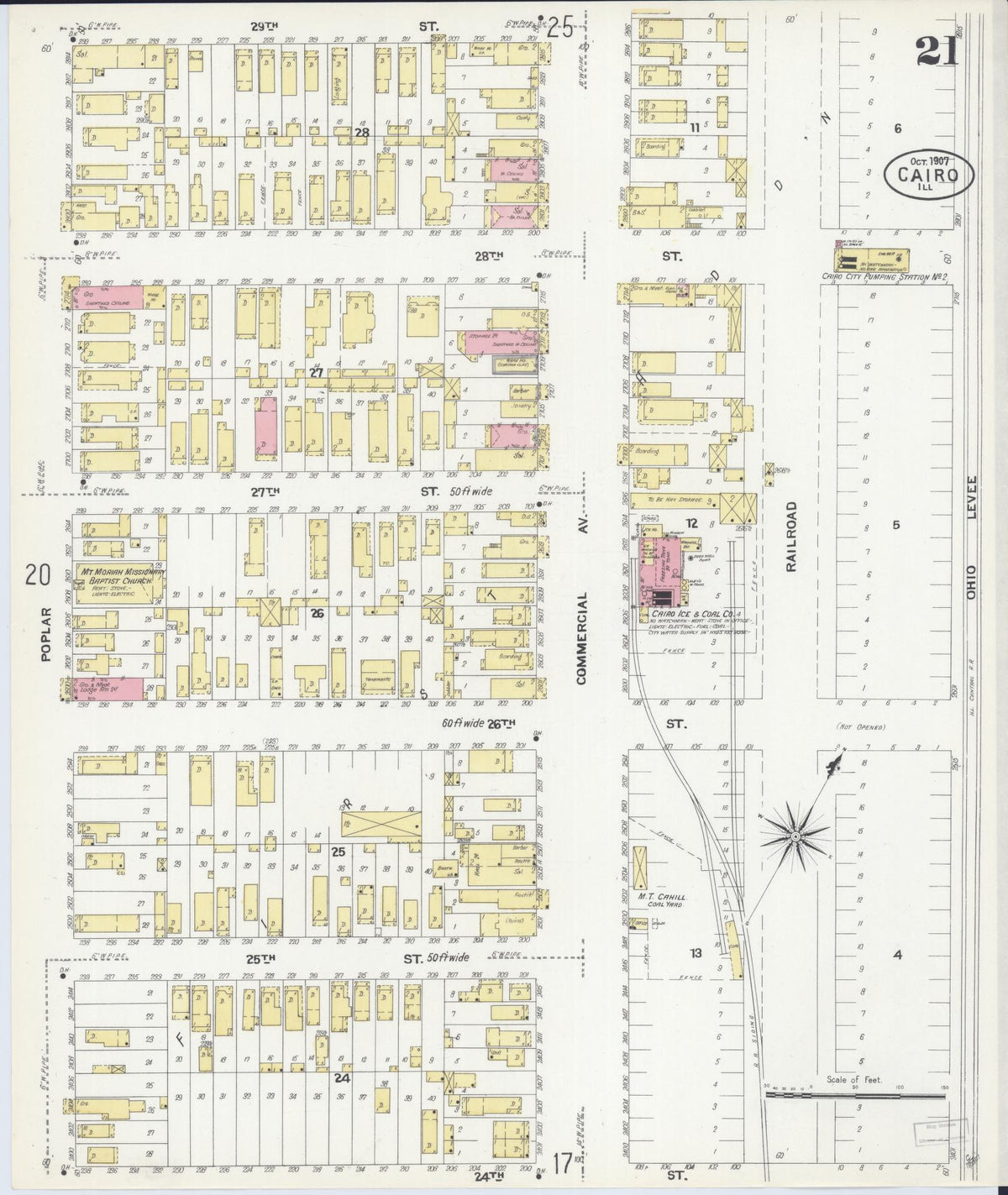 Sanborn Fire Insurance Map from Cairo, Alexander County, Illinois (1907), Sheet #0021 - Historic Sanborn Fire Insurance Map Print, vintage old map wall art, antique decor, genealogy gift, Illinois Illinois map
