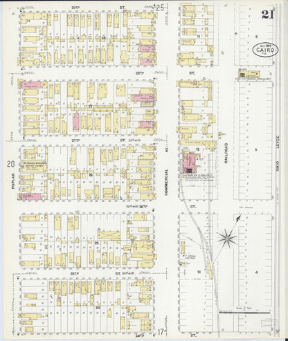 Sanborn Fire Insurance Map from Cairo, Alexander County, Illinois (1907), Sheet #0021 - Historic Sanborn Fire Insurance Map Print, vintage old map wall art, antique decor, genealogy gift, Illinois Illinois map