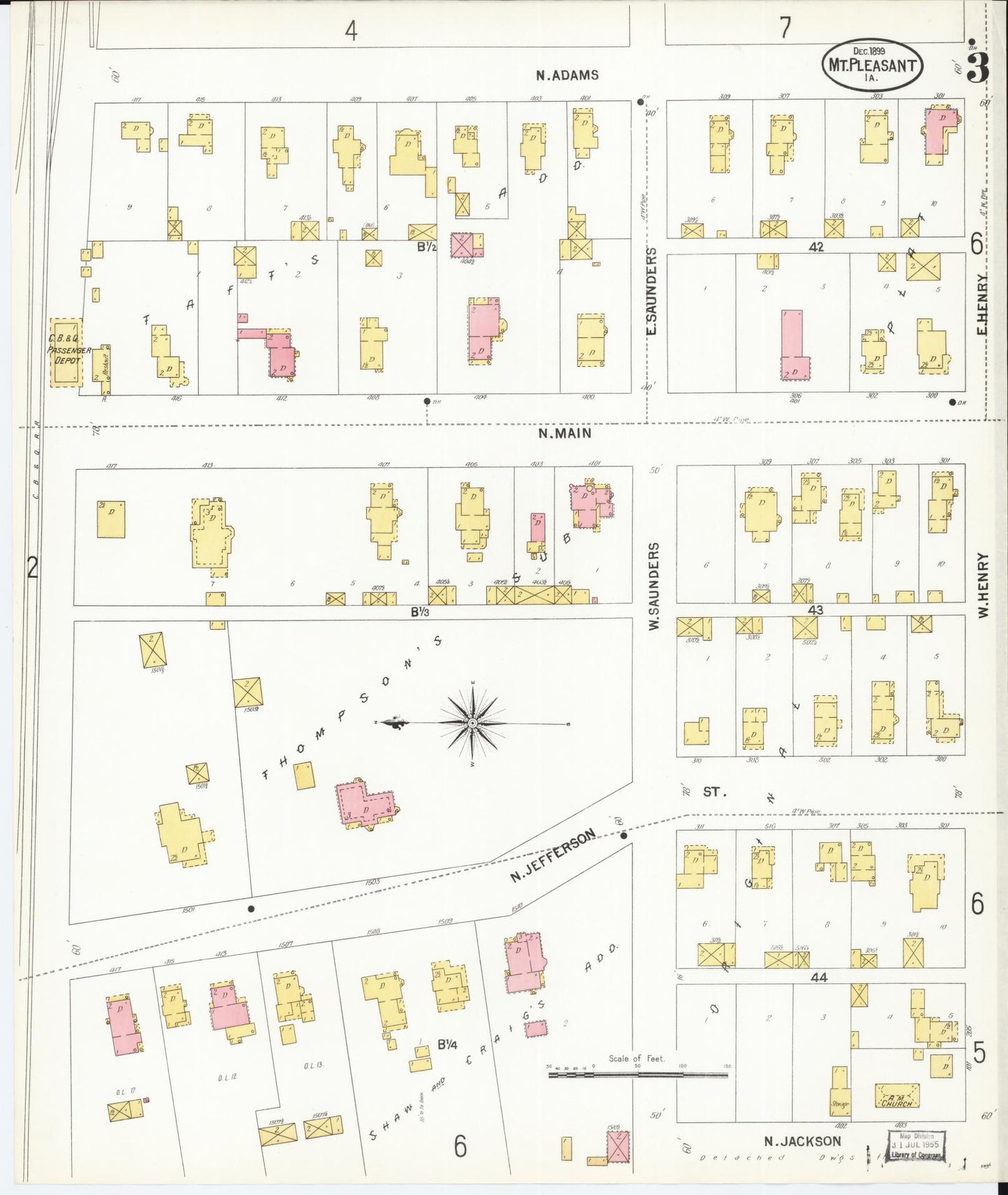 Sanborn Fire Insurance Map from Mount Pleasant, Henry County, Iowa (1899), Sheet #0003 - Historic Sanborn Fire Insurance Map Print