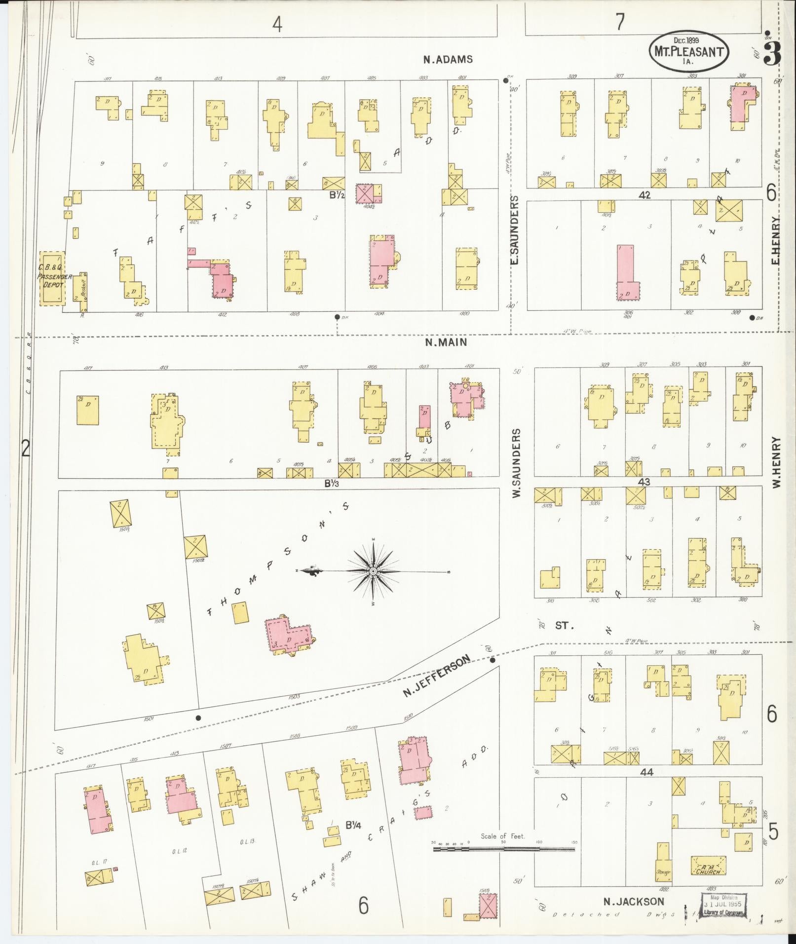 Sanborn Fire Insurance Map from Mount Pleasant, Henry County, Iowa (1899), Sheet #0003 - Historic Sanborn Fire Insurance Map Print