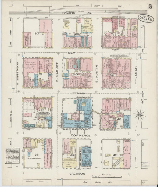 Sanborn Fire Insurance Map from Dallas, Dallas County, Texas (1885), Sheet #0005 - Historic Sanborn Fire Insurance Map Print, vintage old map wall art, antique decor, genealogy gift, Texas Texas map