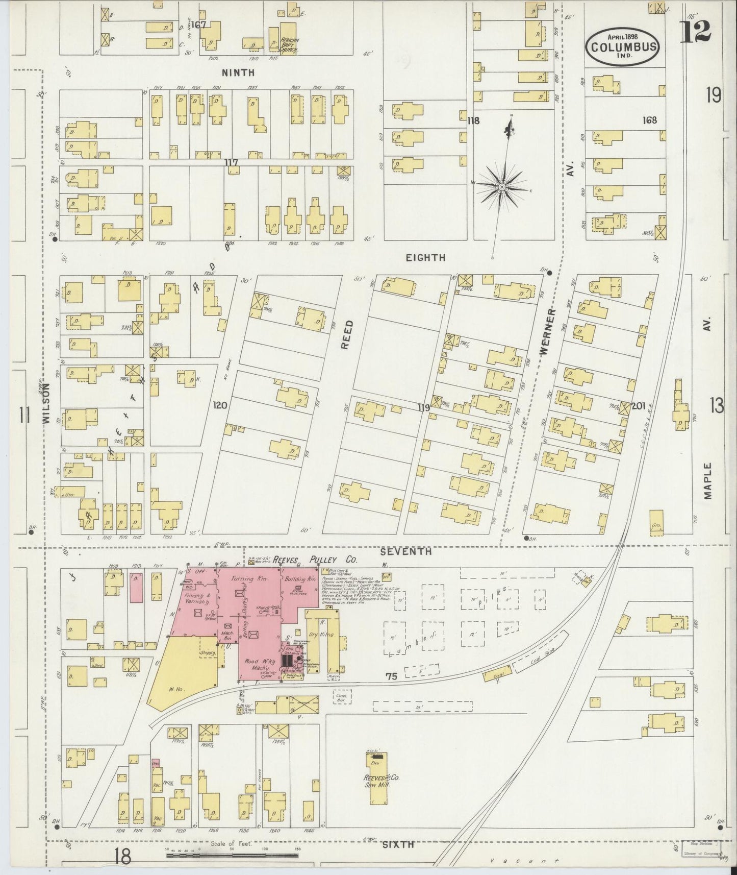 Sanborn Fire Insurance Map from Columbus, Bartholomew County, Indiana (1898), Sheet #0012 - Complete Map Set gallery image, historic Sanborn map, vintage wall art, Indiana Indiana